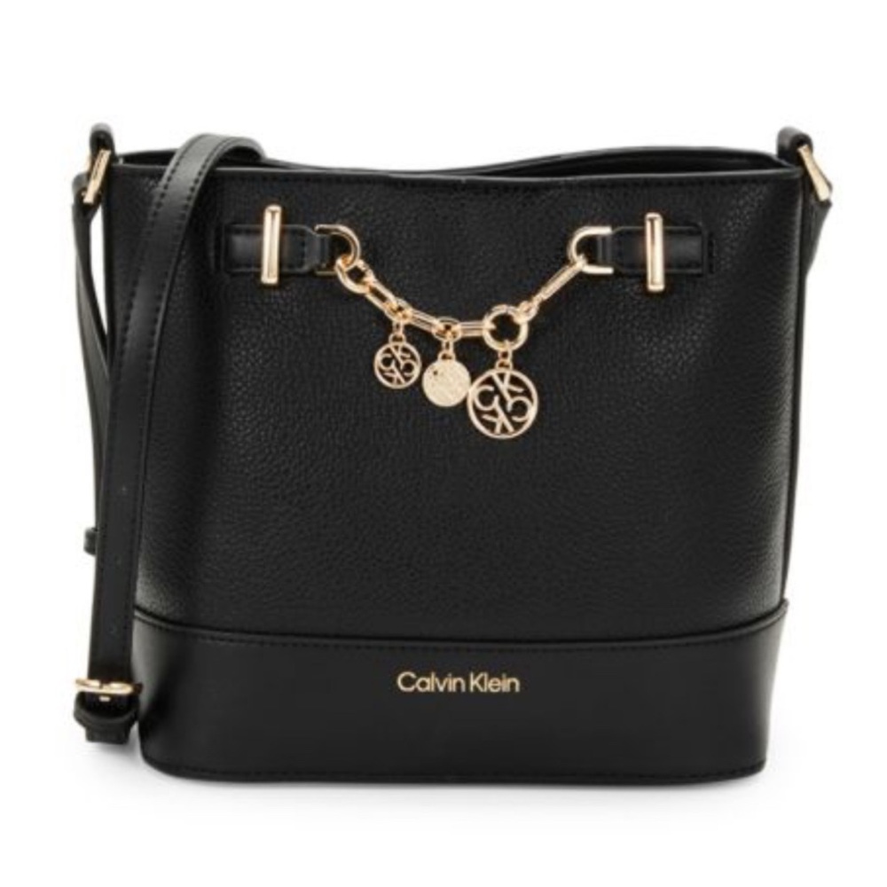 CALVIN KLEIN
Adrina Logo Charm Crossbody Bag Black with gold charms